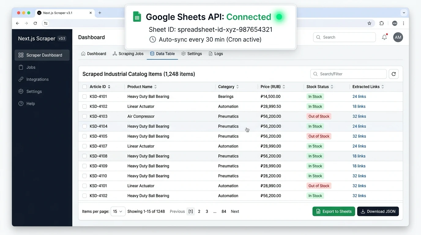 Parser Suite: экран мониторинга и прямой интеграции результатов с Google Sheets API